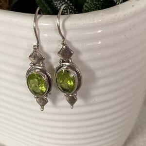 Elegant Silver and Green Gemstone Earrings
